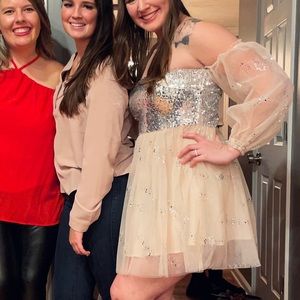 Sequins pink off the shoulder sleeve dress size M 6